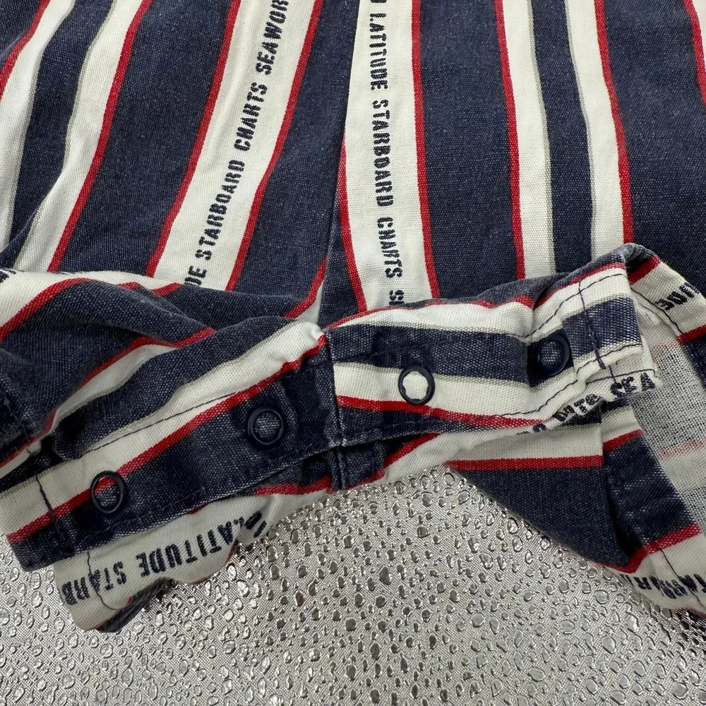 Vintage 90s OshKosh B'gosh Overall Shortall 4T Striped Nautical Ocean Boat Theme